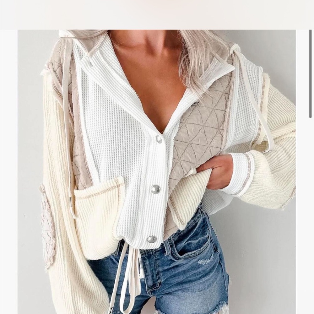 POL Mixed Texture Quilted & Waffle Knit Cardigan Jacket